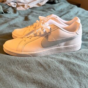 Nike White Sneakers with Silver Swoosh